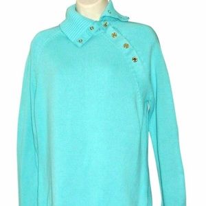 Ralph Lauren Split funnel Mock Collar Blue Sweater